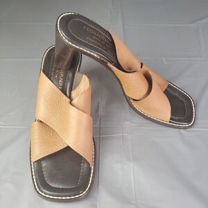 Donald J Pliner Leather Sandals VIKY Tan Camel Womens 8 N Made in Italy